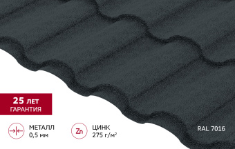 картинка Металлочерепица "Кредо" ("Kredo") в01 0,5 Velur RAL 7016 антрацитово-серый Центр Кровли