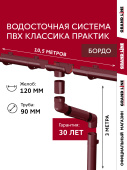 Комплект водосточной системы Классика Практик 120 ПВХ Grand Line 10,5м/3м RAL 3005 бордо Центр Кровли