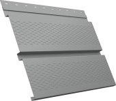 Софит металлический Квадро Брус v01 Grand Line с перфорацией 0,45 PE с пленкой RAL 9006 бело-алюминиевый Центр Кровли