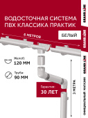 Комплект водосточной системы Классика Практик 120 ПВХ Grand Line 6 м/3м RAL 9003 белый Центр Кровли
