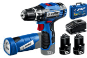 Дрель-шуруповерт аккумуляторная Зубр Профессионал 12В + LED-фонарь, 2х2Ач, в кейсе (DL-121-22F) Центр Кровли