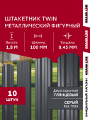 Комплект в коробке Штакетник Твин фигурный Grand Line 0,45 ПЭ двухсторонний RAL 7024 мокрый асфальт 1,8м (10шт) ШК Центр Кровли