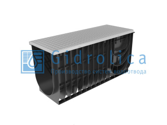 картинка Комплект Gidrolica Light: лоток водоотводный ЛВ-30.38.48 - пластиковый c решеткой РВ -30.37.100 ячеистой стальной оцинкованной, кл. А15 (0834A) Центр Кровли