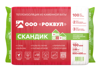 картинка Утеплитель RockWool Лайт Баттс Скандик 800х600х100 (6 шт/пач; 2,88м2; 0,288м3; 36 пач/пал) Центр Кровли