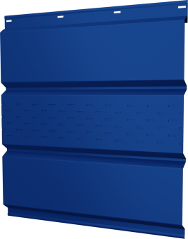 картинка Софит металлический Классик Grand Line центральная перфорация 0,5 Satin с пленкой RAL 5005 сигнальный синий Центр Кровли