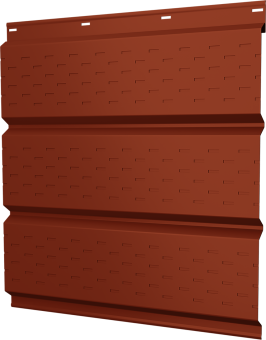 картинка Софит металлический Классик Grand Line полная перфорация 0,5 Satin с пленкой RAL 8004 терракота Центр Кровли