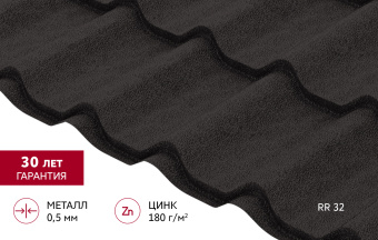 картинка Металлочерепица Классик ("Classic") v02 0,5 PurLite Matt RR 32 темно-коричневый Центр Кровли